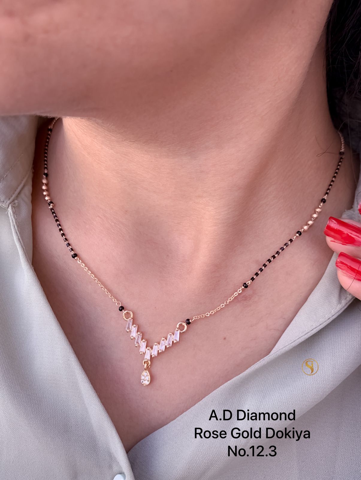AD Diamond Fancy Rose Gold And Silver Dokiya Mangalsutra 7 Wholesale shop In Surat
